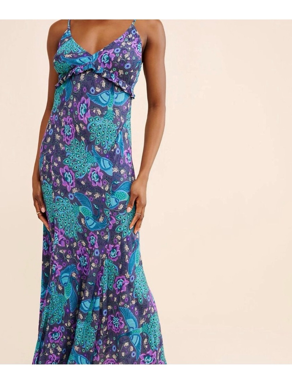 Spell Boheme Bias Cut Maxi Dress in Peacock Colorway, Size Small. - Picture 3 of 14